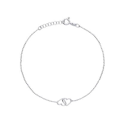 Silver  Hugging Love Hearts Bead Ankle Bracelet 9+1 inch - ANK009