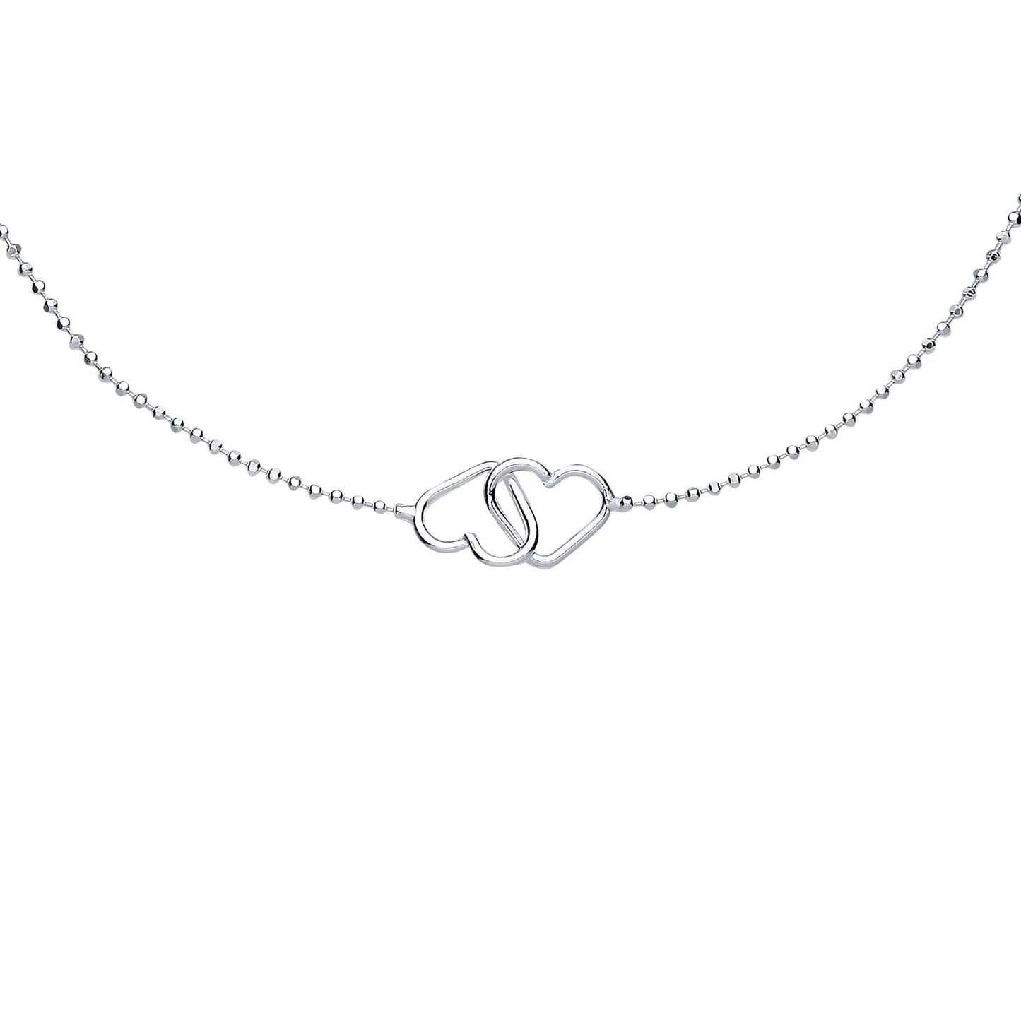 Silver  Interlocked Hugging Love Hearts Bead Chain Ankle Bracelet 8mm 1mm 9+1 inch - ANK009