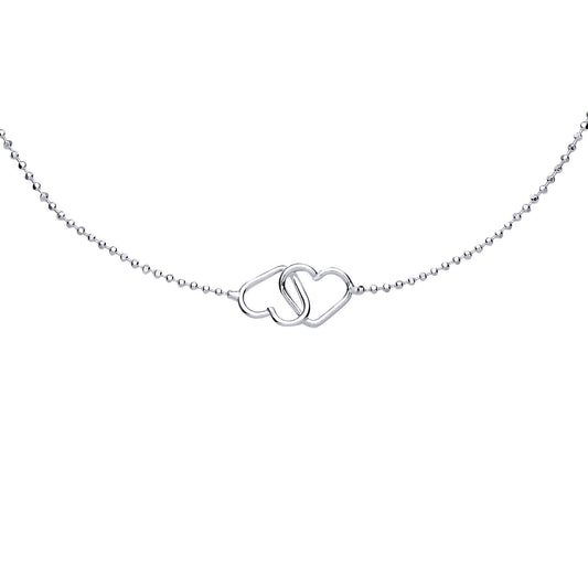 Silver  Hugging Love Hearts Bead Ankle Bracelet 9+1 inch - ANK009