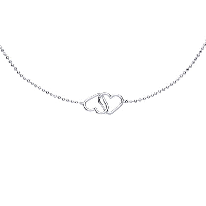 Silver  Hugging Love Hearts Bead Ankle Bracelet  9+1 inch - ANK009