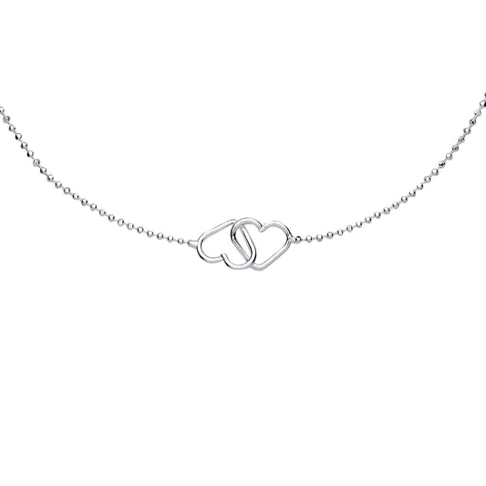 Silver  Hugging Love Hearts Bead Ankle Bracelet  9+1 inch - ANK009