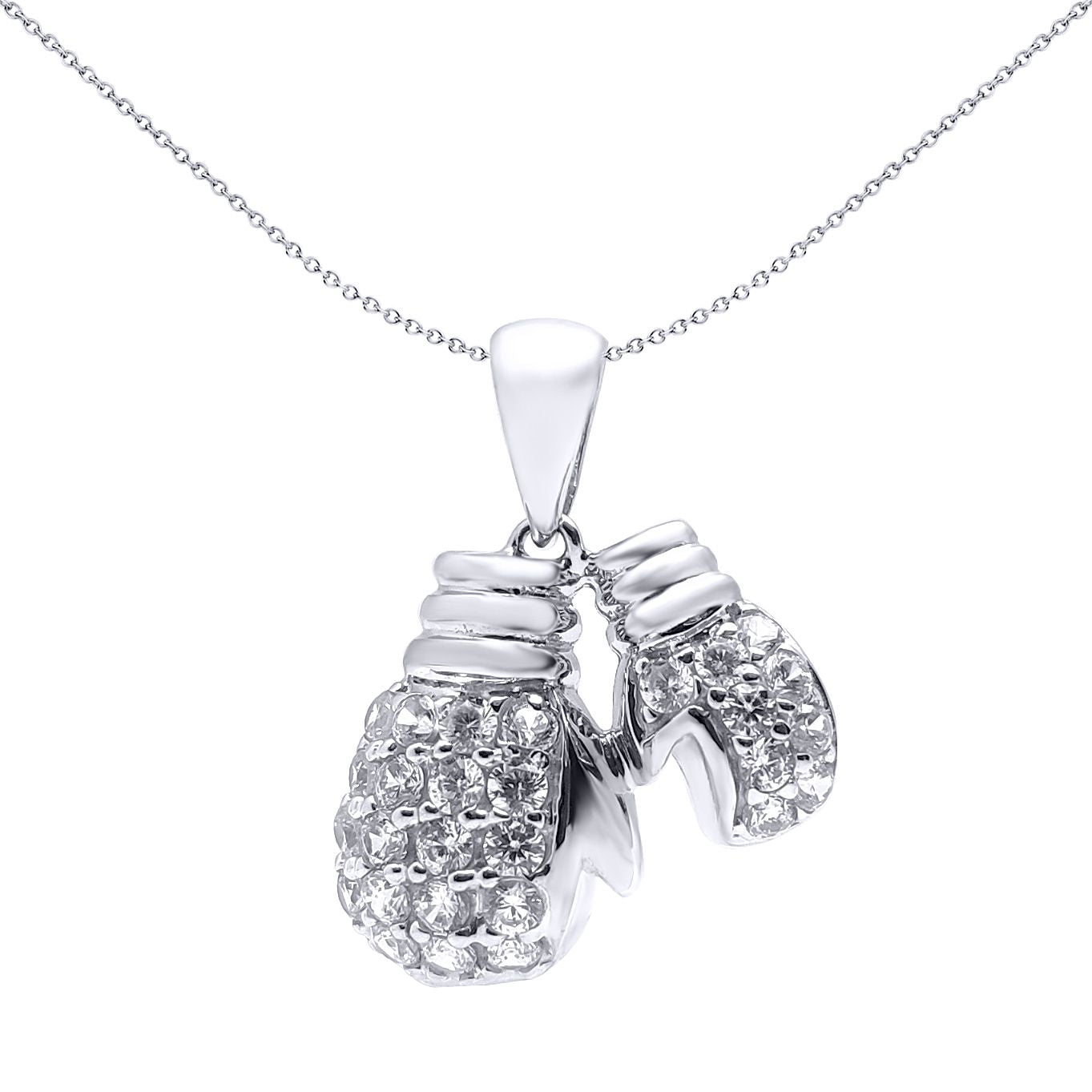 Silver  CZ boxing gloves Charm Pendant 18 inch Chain - APD001