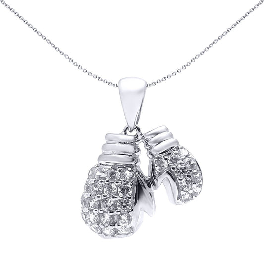 Silver  CZ boxing gloves Charm Pendant 18 inch Chain - APD001