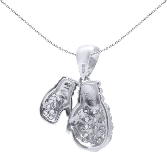 Silver  CZ boxing gloves Charm Pendant 18 inch Chain - APD001