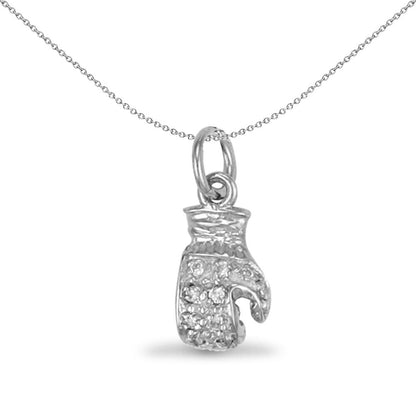 Mens Rhodium Silver  CZ Boxing Glove Pendant Necklace 26mm 18" - APD004