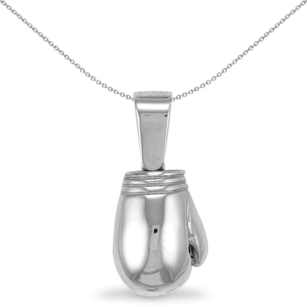 Mens Rhodium Silver  Boxing Glove Pendant Necklace 37mm 18" - APD005