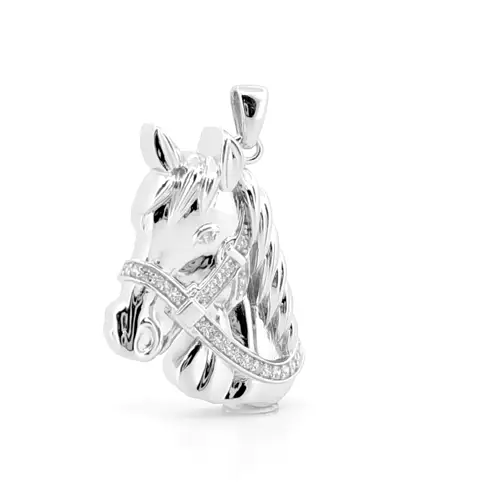 Sterling Silver  CZ With Noseband Reins Horse Charm Pendant - APD032