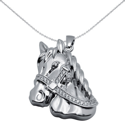Sterling Silver  CZ Horse Charm Pendant - 18 inch Chain - APD032