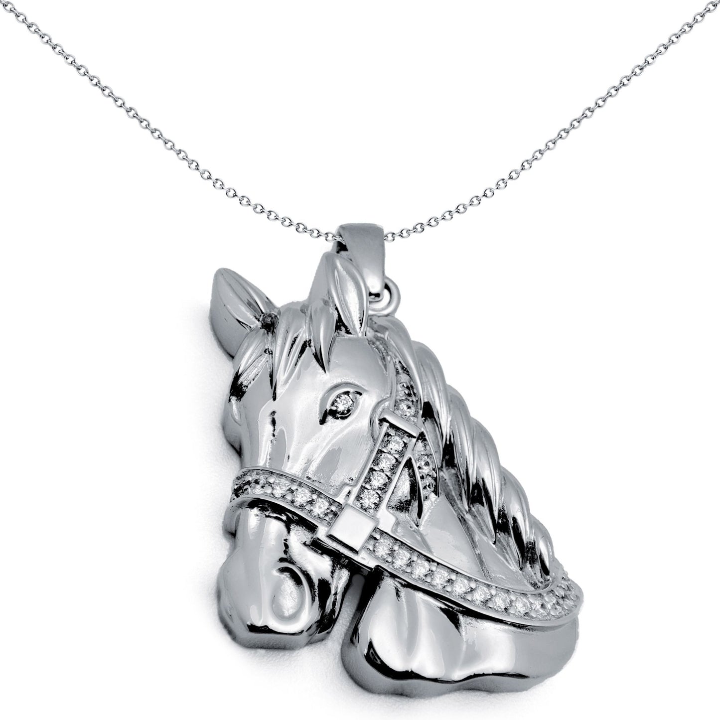 Sterling Silver  CZ Horse Charm Pendant - 18 inch Chain - APD032