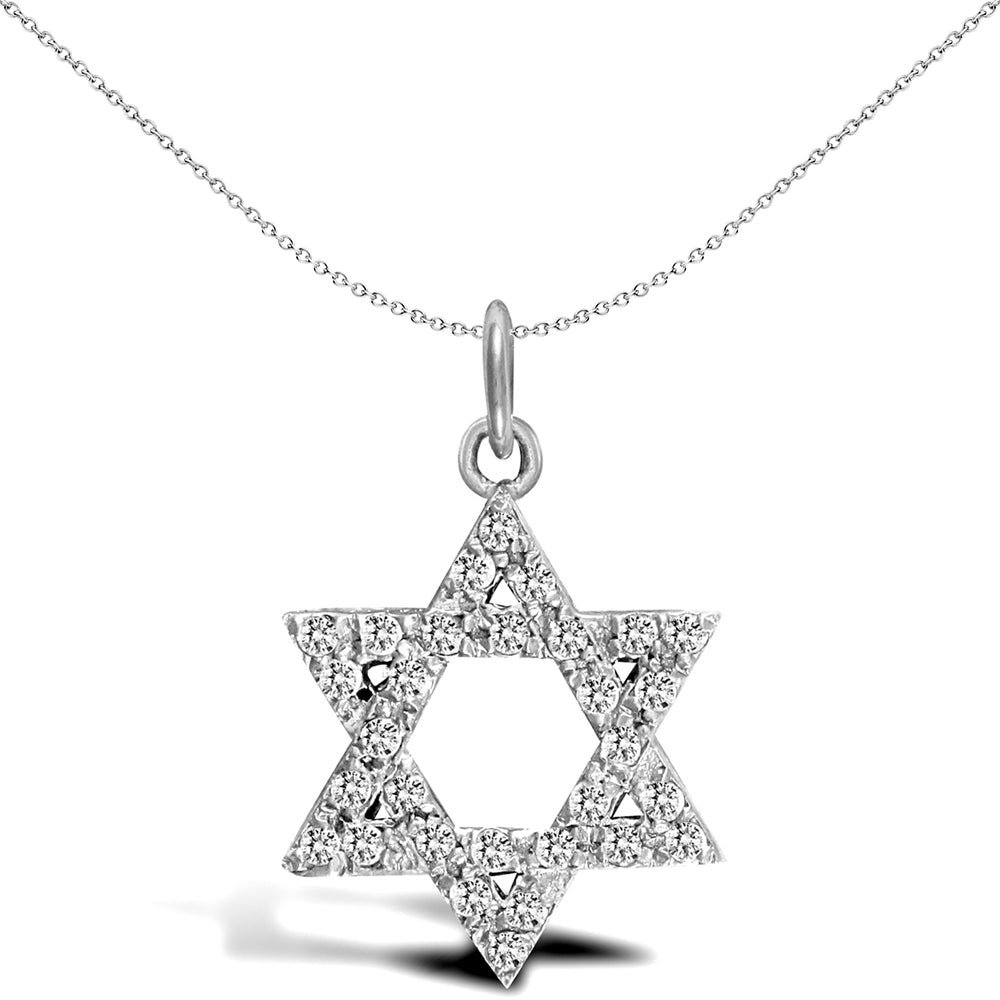 Sterling Silver  CZ Magen David Star Charm Pendant 22mm - APD057