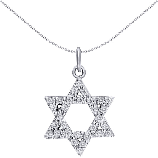 Sterling Silver  CZ Magen David Star Charm Pendant 22mm - APD057
