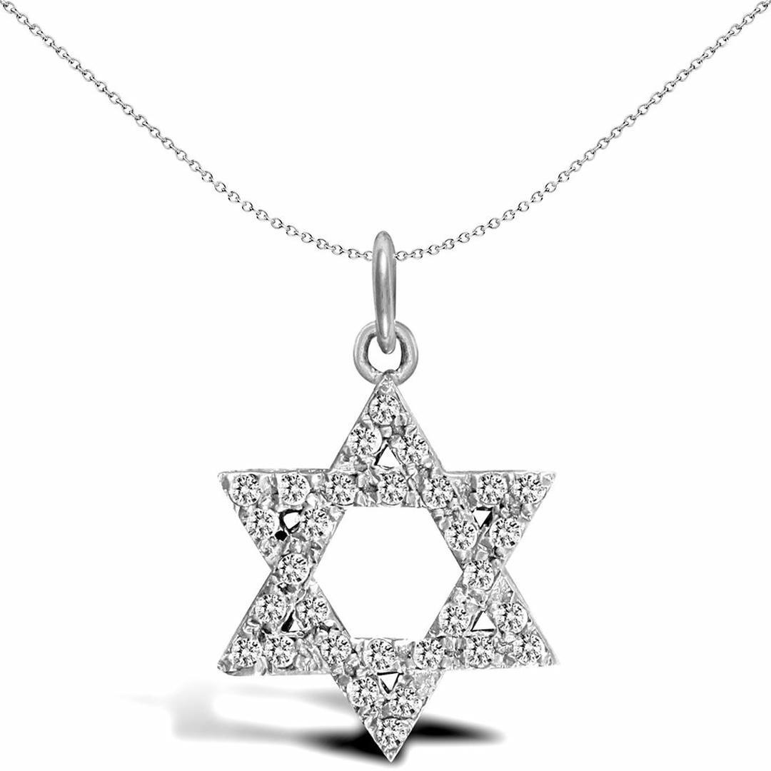 Sterling Silver  CZ Magen David Star Charm Pendant 22mm - APD057