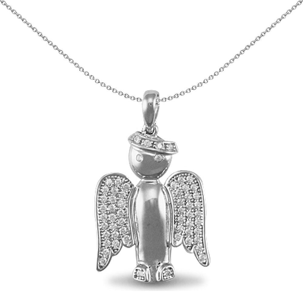Sterling Silver  CZ Winged Angel Crown Halo Charm Pendant - APD074