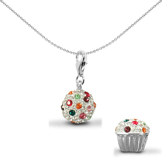 Silver Crystal Cup Cake Charm Pendant - APD082