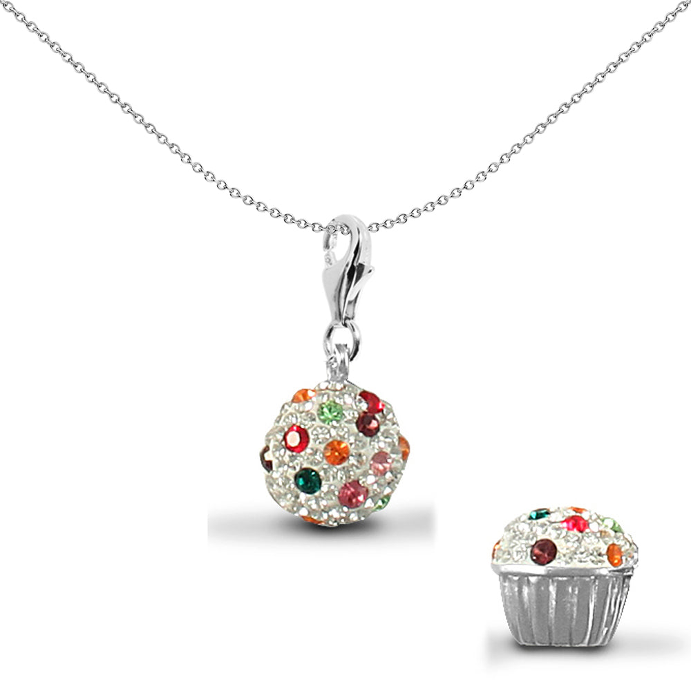 Silver  Crystal Cup Cake Charm Pendant - APD082