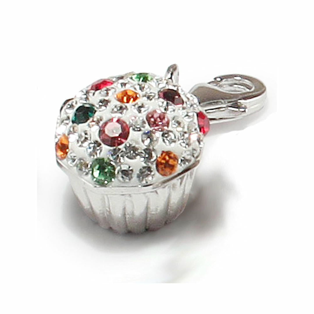 Silver  Crystal Cup Cake Charm Pendant - APD082