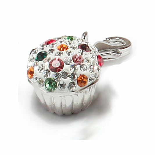 Silver  Crystal Cup Cake Charm Pendant - APD082