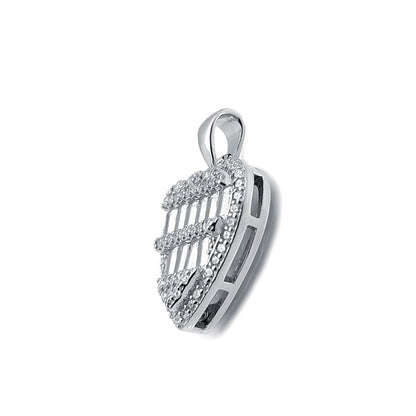 Silver  Round & Baguette CZ Halo Shimmering Love Heart Pendant - APD157