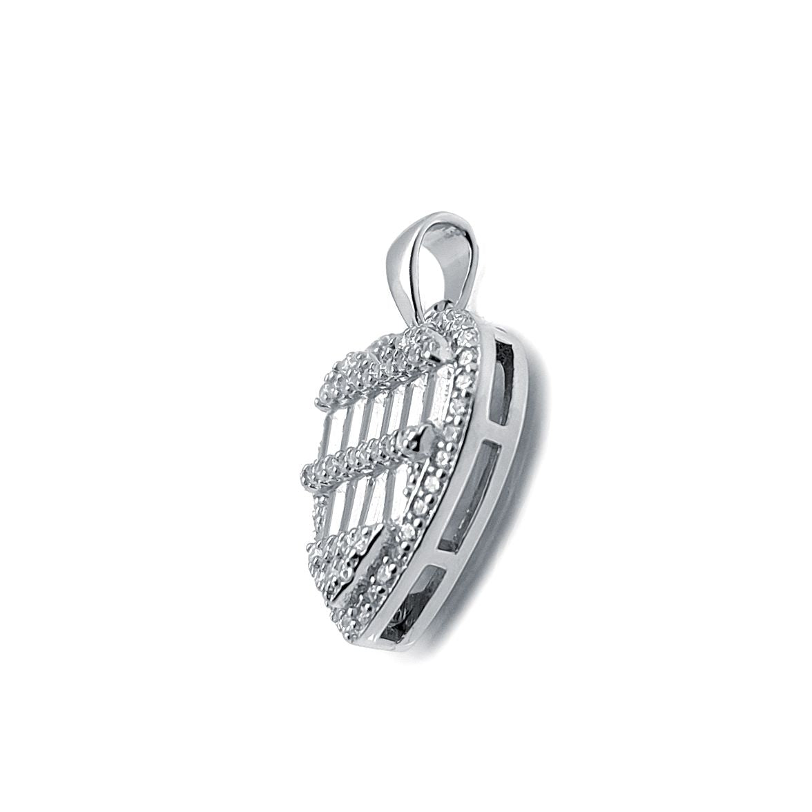 Silver  Round & Baguette CZ Halo Shimmering Love Heart Pendant - APD157