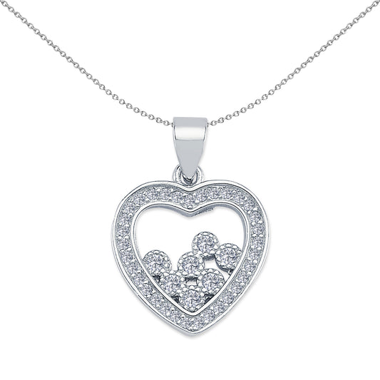 Sterling Silver  CZ Happy Floating Gems Love Heart Pendant - APD160