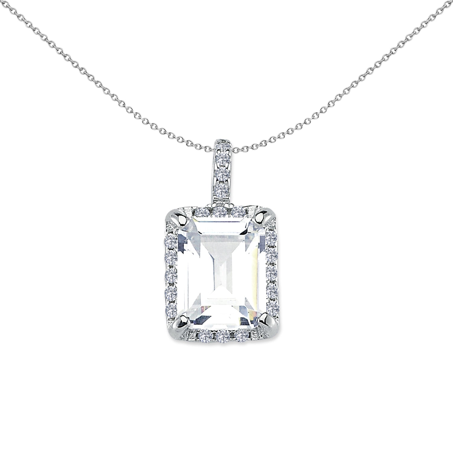 Silver  Round & Emerald-cut CZ Halo Solitaire Solitaire Pendant - APD161