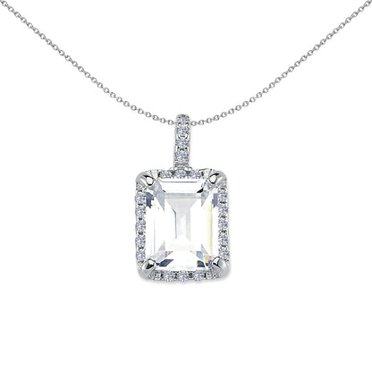 Silver  Round & Emerald-cut CZ Halo Solitaire Solitaire Pendant - APD161