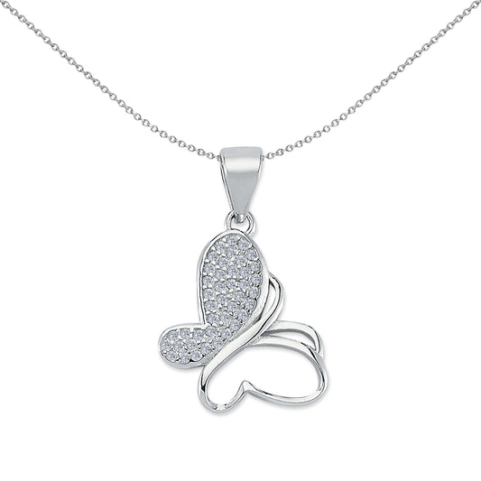 Sterling Silver  CZ Pave Outline Butterfly Charm Pendant - APD165