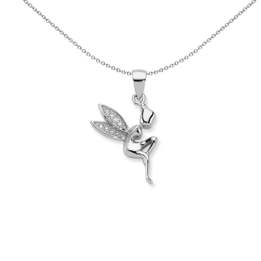Sterling Silver  CZ Flying Angel Fairy Charm Pendant - APD166