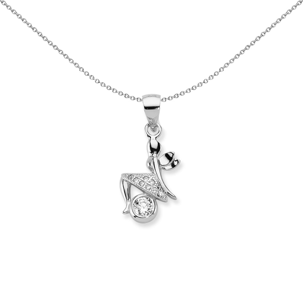 Silver  CZ Dancing Sitting Angel Fairy Charm Pendant - APD167