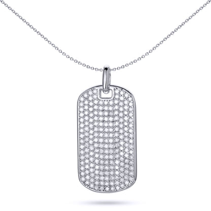 Men's Silver  CZ Encnrusted Rounded Corner Dog Tag Charm Pendant - APD172