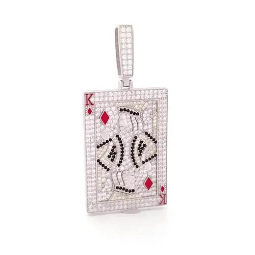 Men's Silver  Peach Black CZ King of Diamonds Charm Pendant ½oz - APD174
