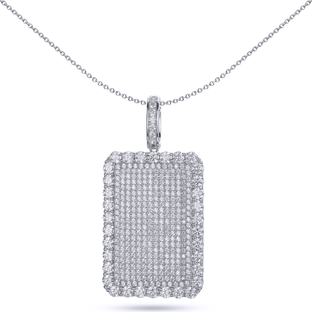 Men's Silver  CZ Sparkling Vanity Mirror Dog Tag Charm Pendant 1oz - APD175