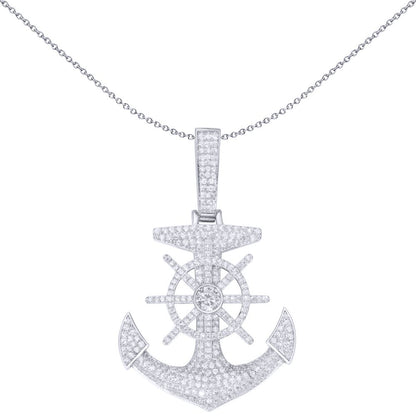 Men's Silver  Round CZ Pirate Ship Wheel Anchor Charm Pendant ½oz - APD176