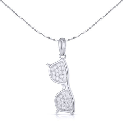 Unisex Silver  Round CZ Cool Summer Shady Sunglasses Charm Pendant - APD180