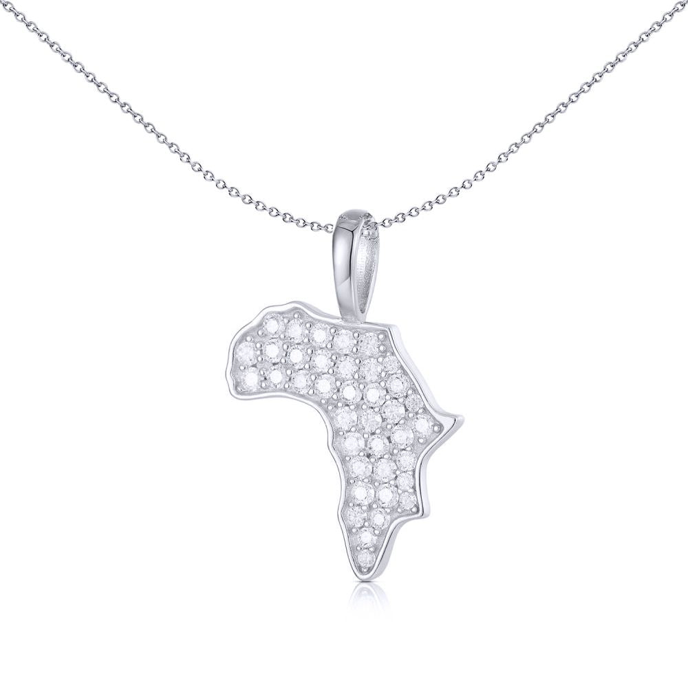 Unisex Silver  Round CZ Great Continent of Africa Charm Pendant - APD181