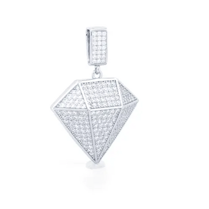 Unisex Silver  Round CZ Encrusted Pyramid 3D Diamond Charm Pendant - APD182