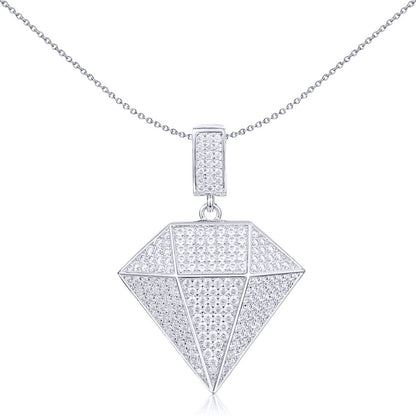 Unisex Silver  Round CZ Encrusted Pyramid 3D Diamond Charm Pendant - APD182