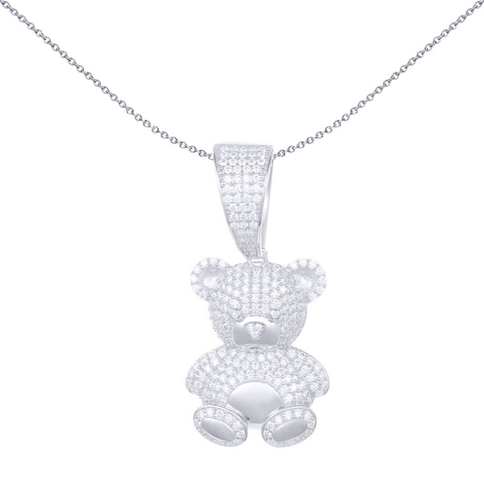 Unisex Silver  Round CZ Cute Fluffy Teddy Bear Charm Pendant - APD183