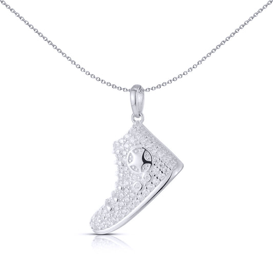 Unisex Silver  Round CZ High Top Trainer Charm Pendant - APD184