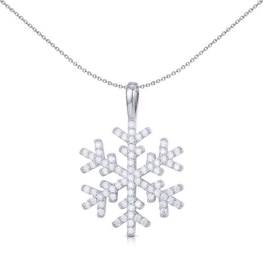 Unisex Silver  Round CZ Encrusted Frosty Snowflake Charm Pendant - APD185