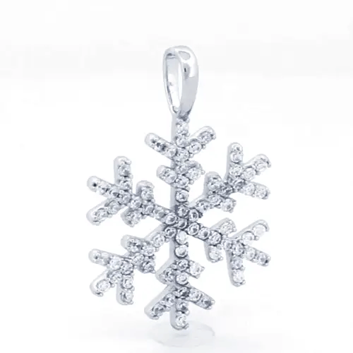 Unisex Silver  Round CZ Encrusted Frosty Snowflake Charm Pendant - APD185