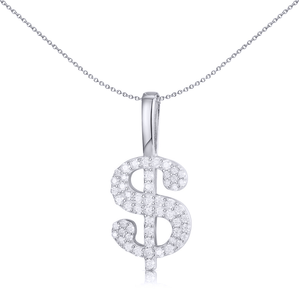 Men's Silver  Round CZ Encrusted Dollar Sign Charm Pendant - APD188