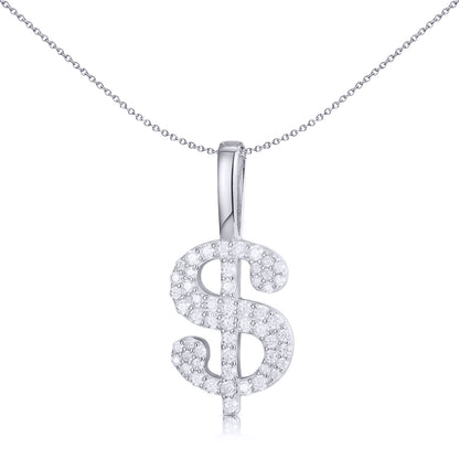 Men's Silver  Round CZ Encrusted Dollar Sign Charm Pendant - APD188