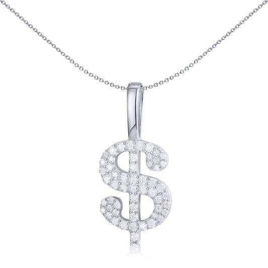 Men's Silver  Round CZ Encrusted Dollar Sign Charm Pendant - APD188