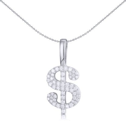 Men's Silver  Round CZ Encrusted Dollar Sign Charm Pendant - APD188