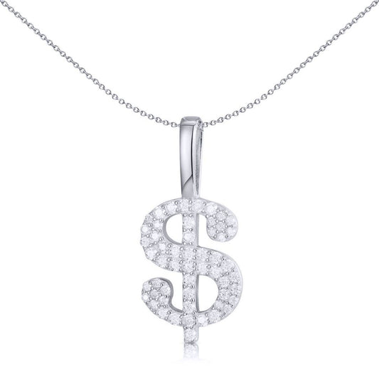 Men's Silver  Round CZ Encrusted Dollar Sign Charm Pendant - APD188
