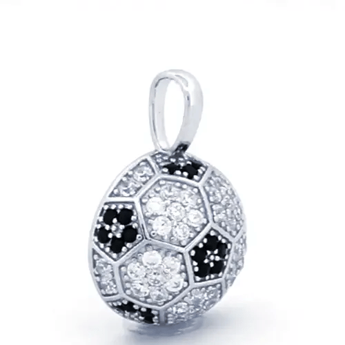 Men's Silver  Black CZ 3D Football Soccer Ball Charm Pendant - APD189