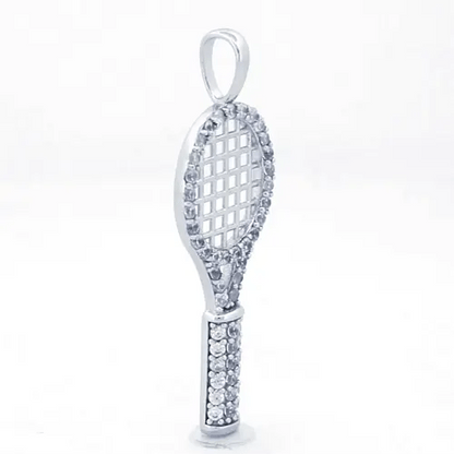 Men's Silver  CZ Tennis Badminton Squash Racket Charm Pendant - APD191