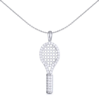 Men's Silver  CZ Tennis Badminton Squash Racket Charm Pendant - APD191