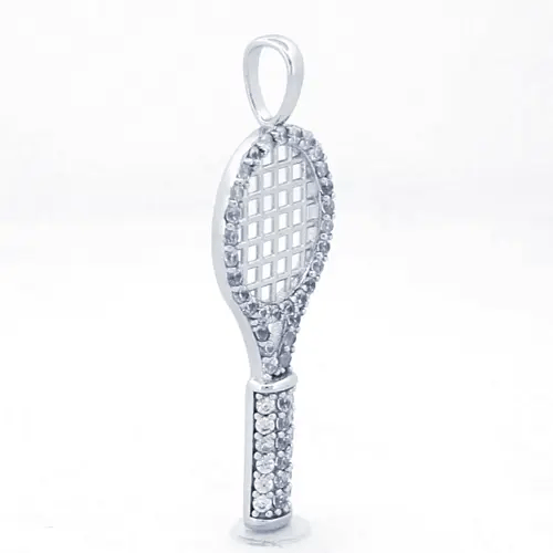 Men's Silver  CZ Tennis Badminton Squash Racket Charm Pendant - APD191